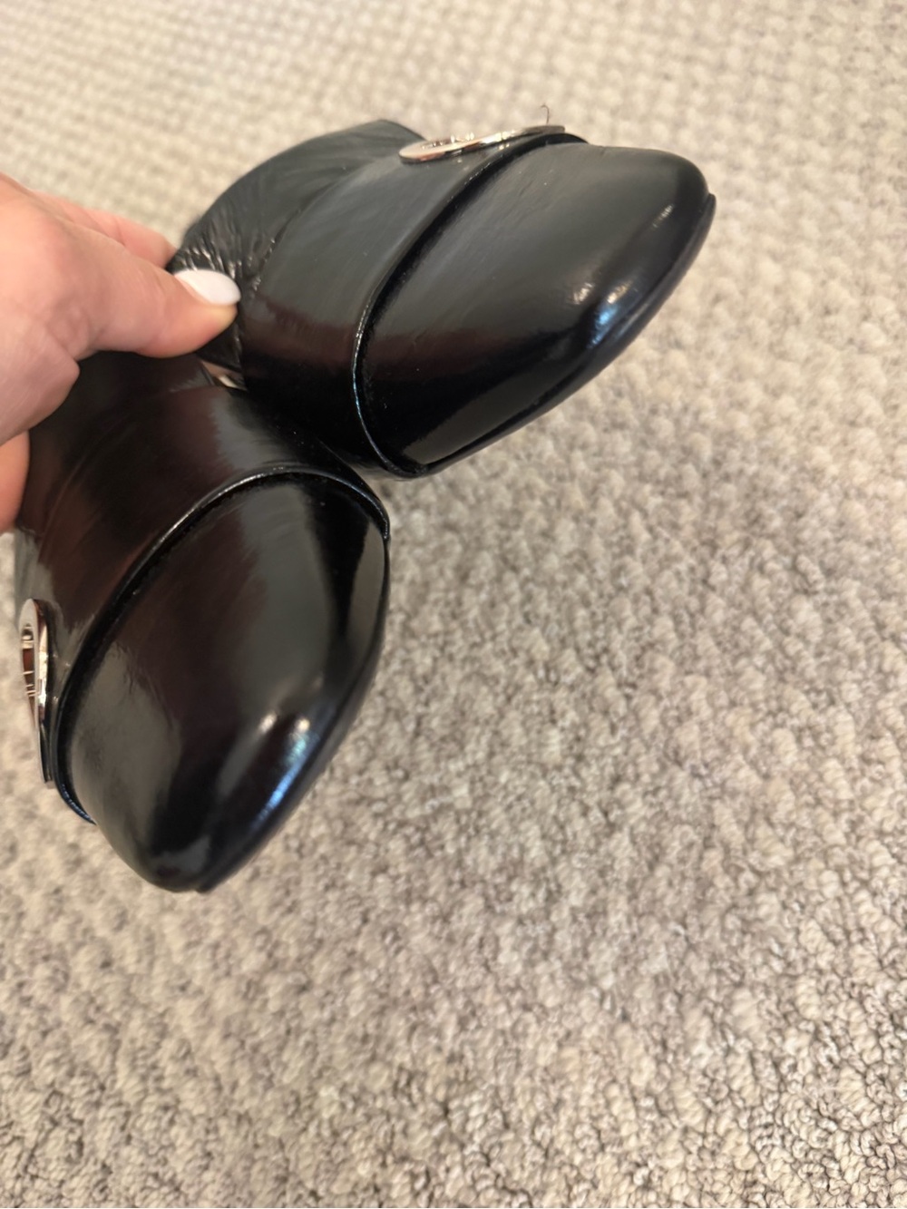 CHRISTIAN DIOR Black Patent Slingback Loafer with Silver Buckle, Size 38 - Picture 4 of 7